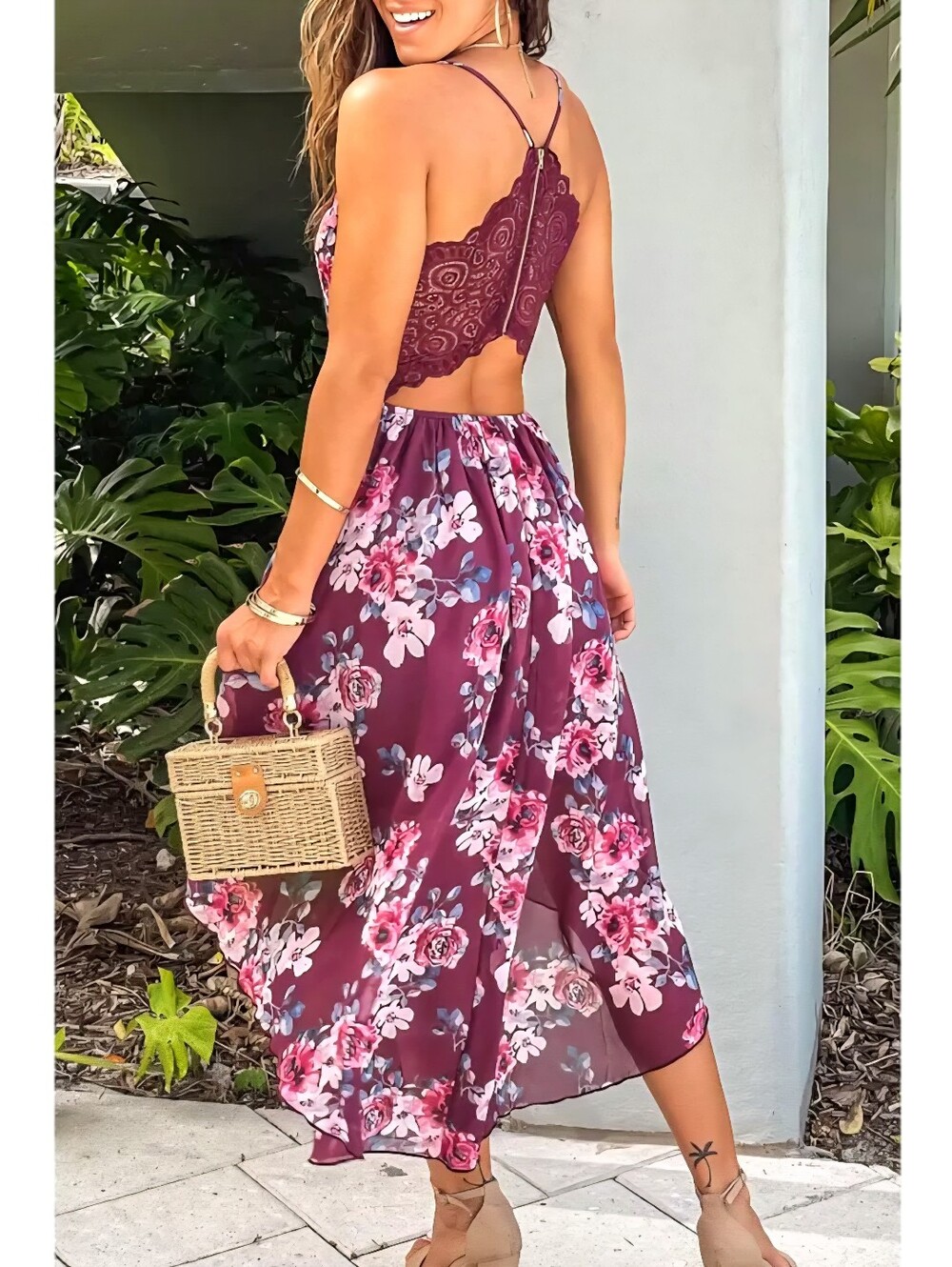 LAST ONE! High-low Floral Dress With Lace Back - Picture 2 of 6